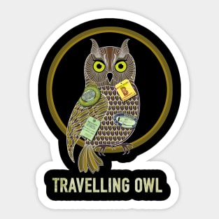 travelling owl, traveling owl art Sticker